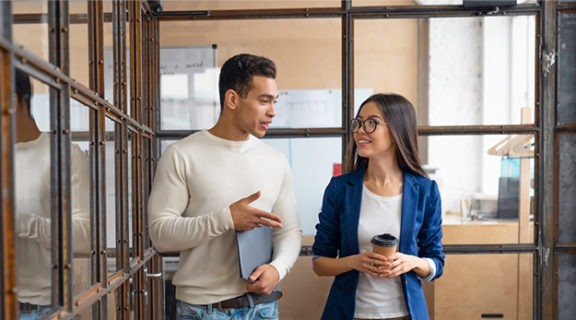 man and woman working through conflict