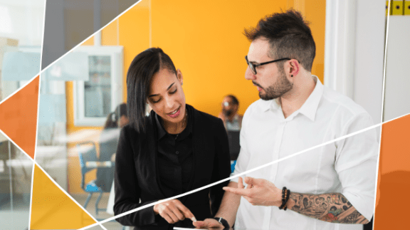 Two professionals conferencing over a device