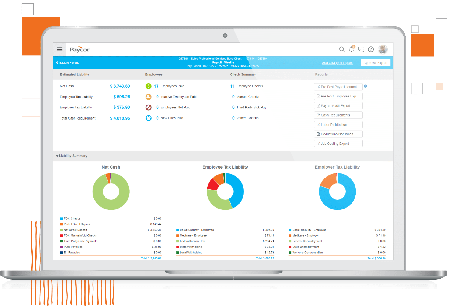 Paycor's payroll interface on laptop screen