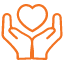 hands around heart orange icon