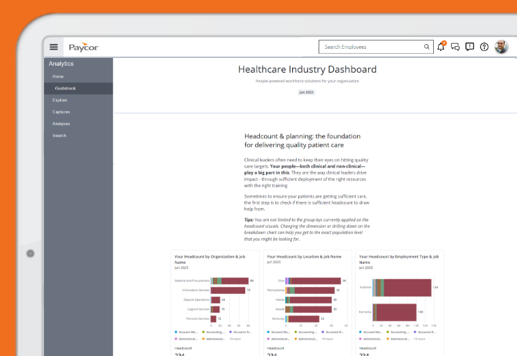 paycor product screenshot of industry dashboard