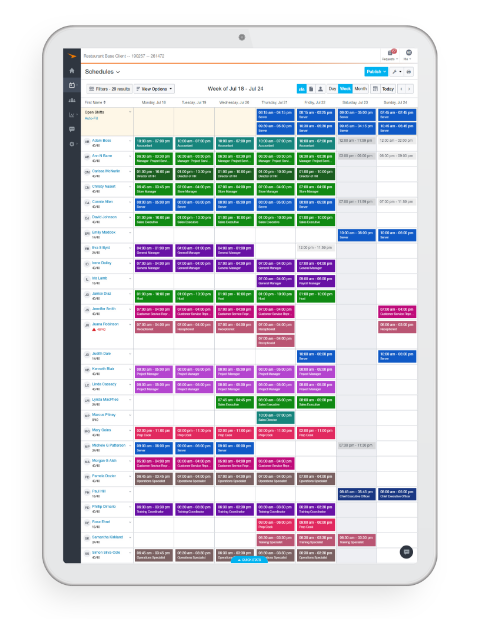 paycor team schedule screenshot on tablet