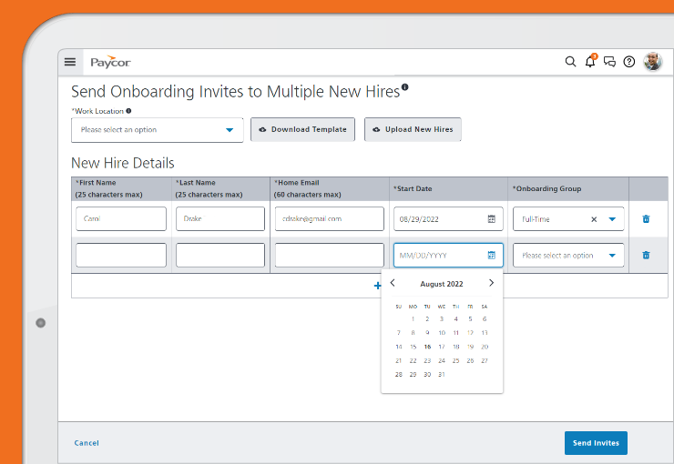 paycor onboarding product showing how to onboard multiple hires