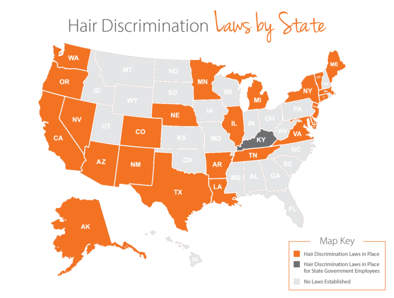 Map of US states with hair discrimination laws