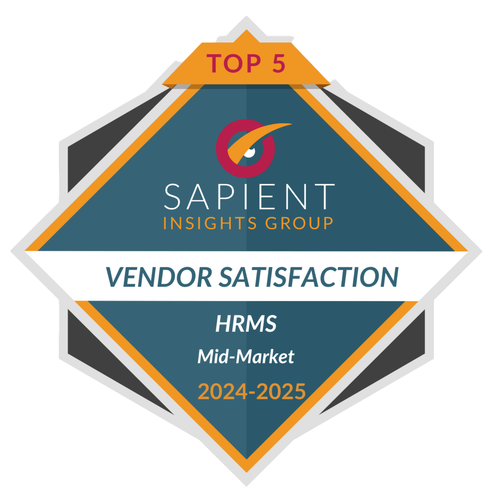 Sapient Insights Group 2024-2025 Vendor Satisfaction HRMS Badge, Mid-Market