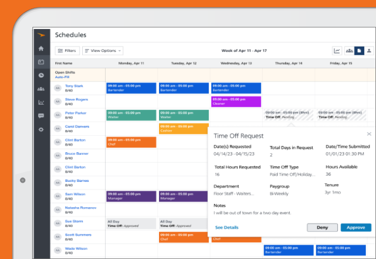 scheduling product time off management feature screenshot