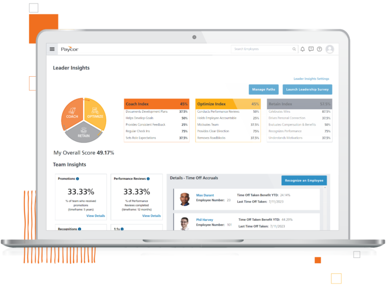 HR Software product on desktop, featuring COR Insights dashboard