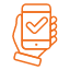 hand holding phone orange icon