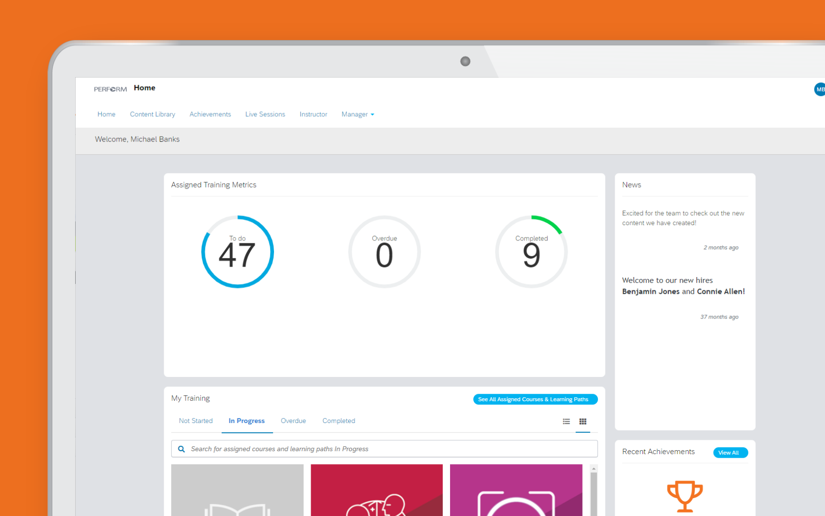 Paycor's learning management software dashboard on desktop